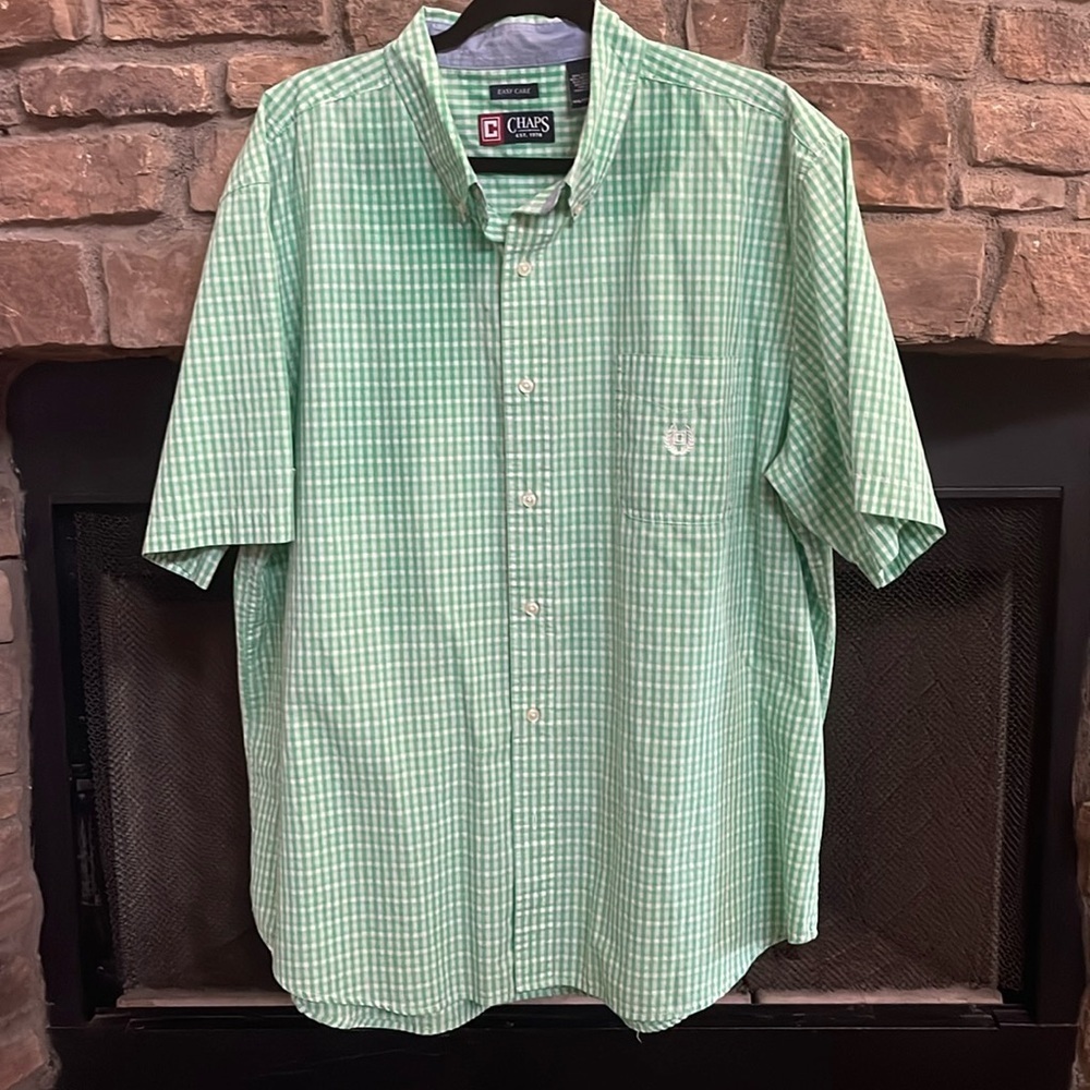 Chaps green and white plaid button down shirt. Size XXL